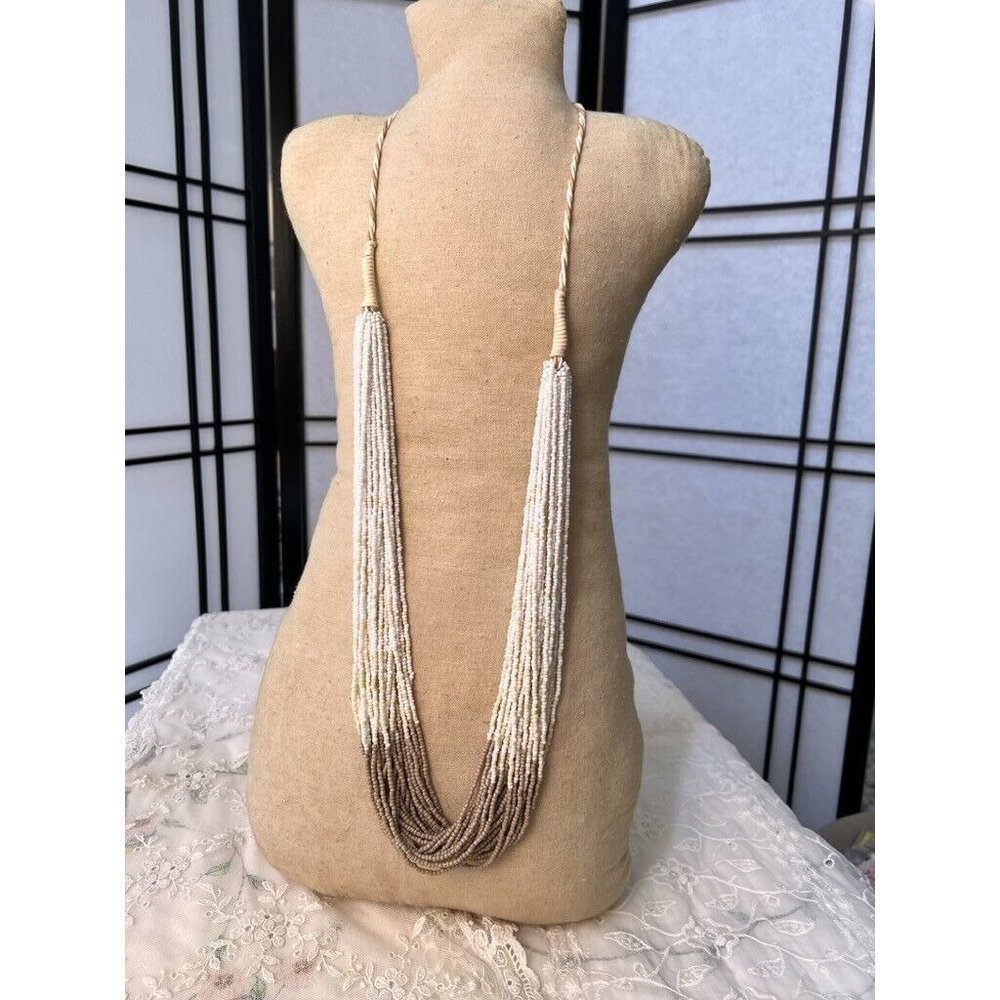 Seed Bead Necklace Gorgeous Multi Strand Neutral Tones Elegant Necklace 36"